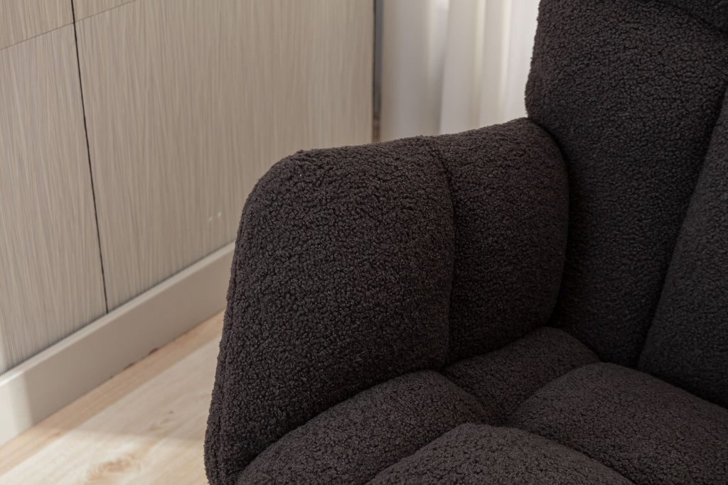 050-Teddy Fabric Rocking Gilder Nursery Chair For Living Room Indoor,Dark Gray
