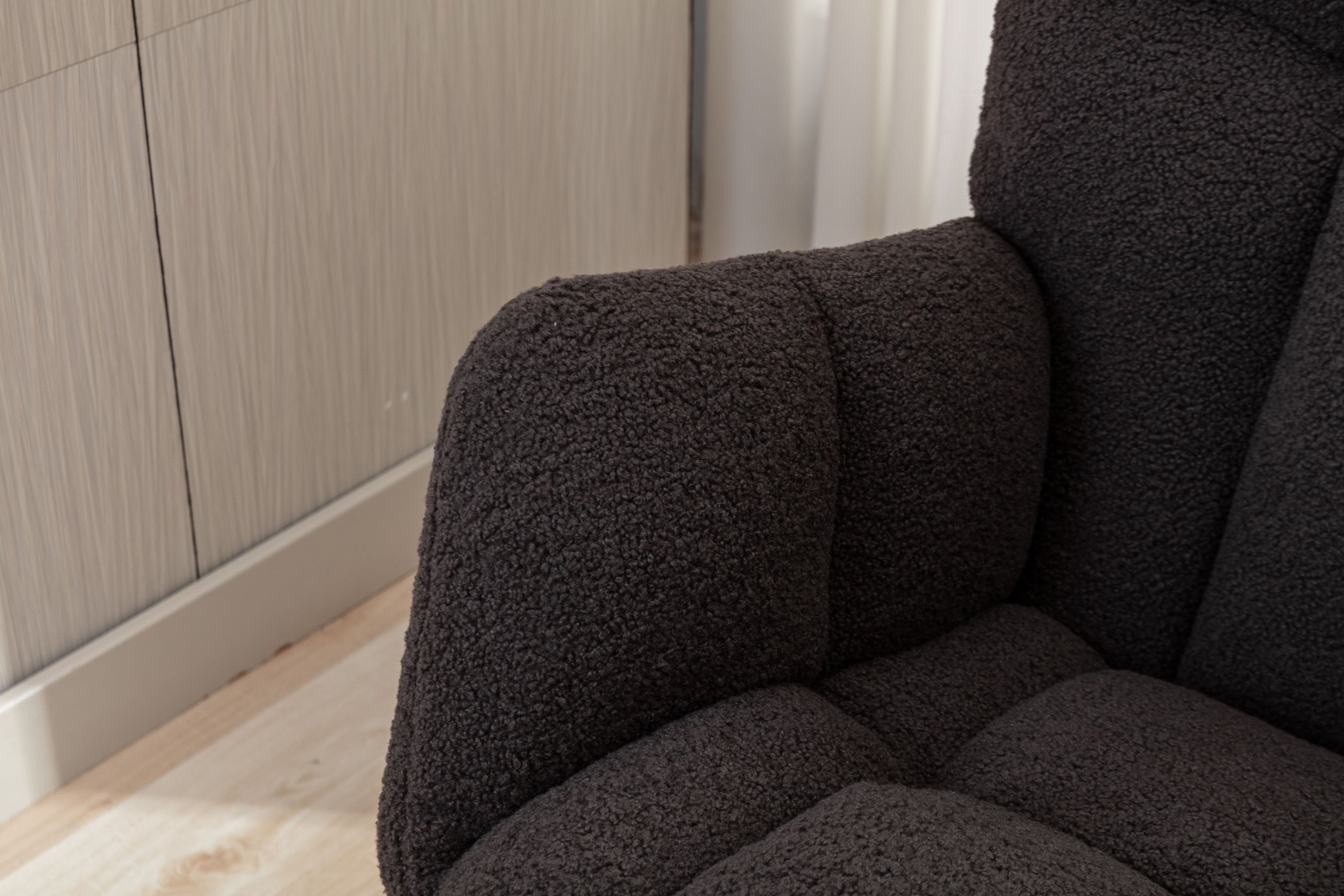 050-Teddy Fabric Rocking Gilder Nursery Chair For Living Room Indoor,Dark Gray