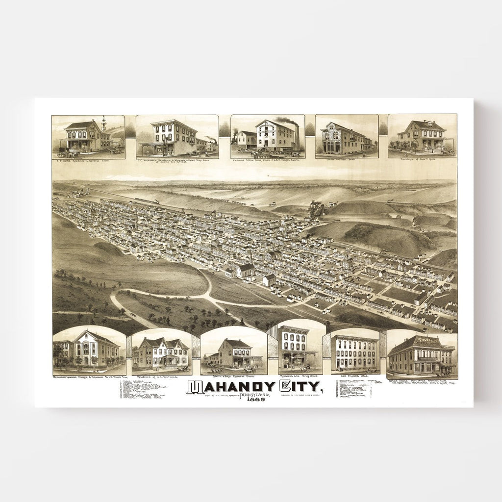 Vintage Map of Mahanoy City, Pennsylvania 1889