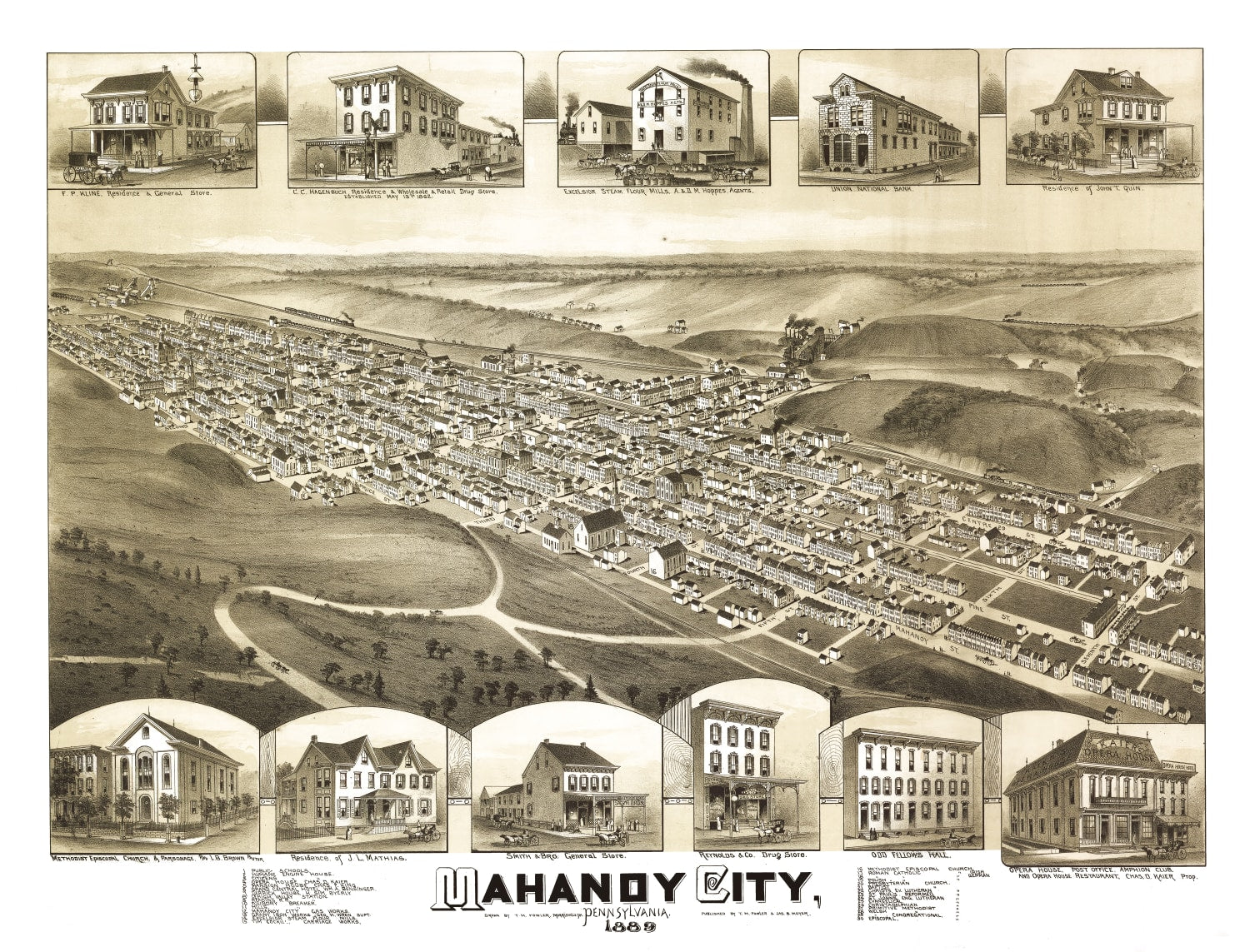 Vintage Map of Mahanoy City, Pennsylvania 1889