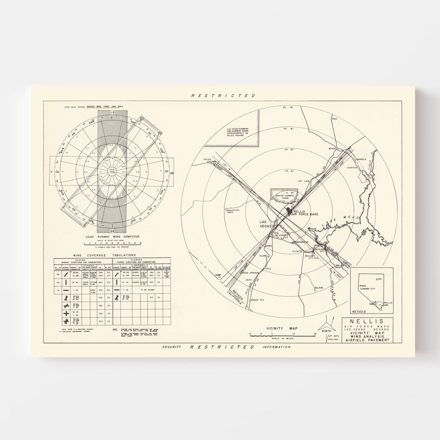 Vintage Map of the Nellis Air Force Base Vicinity, 1951