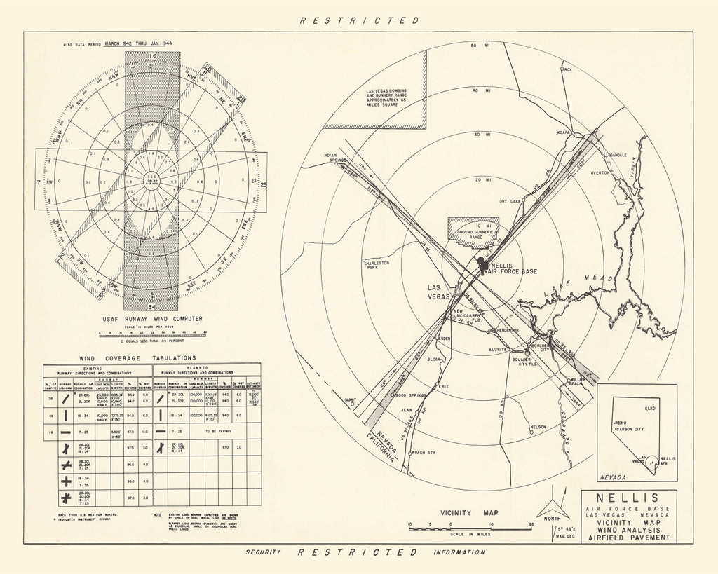 Vintage Map of the Nellis Air Force Base Vicinity, 1951