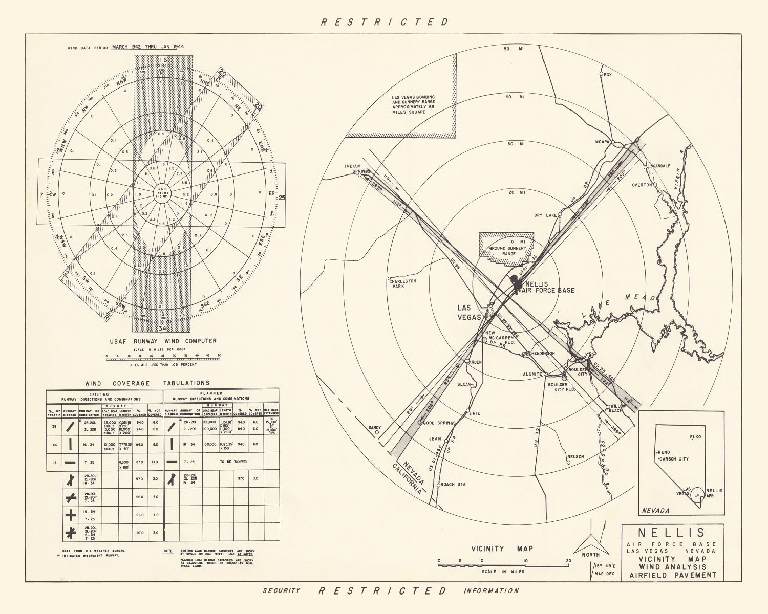 Vintage Map of the Nellis Air Force Base Vicinity, 1951