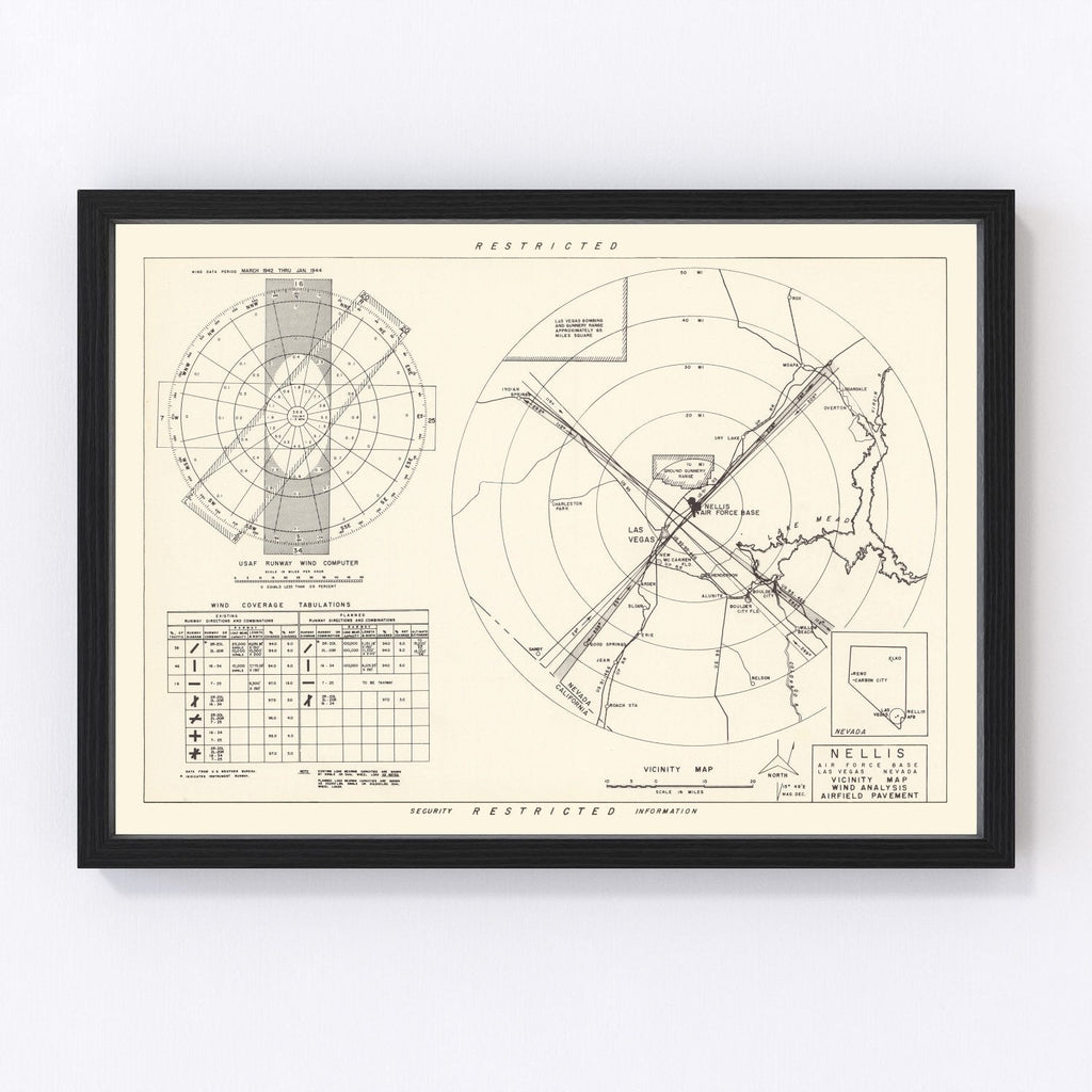 Vintage Map of the Nellis Air Force Base Vicinity, 1951