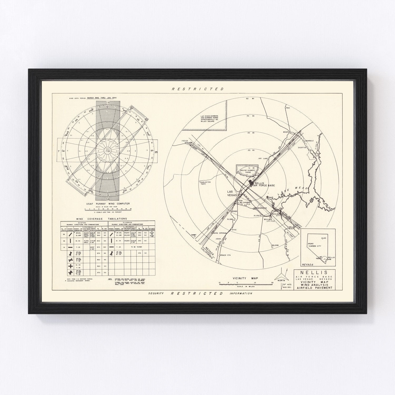 Vintage Map of the Nellis Air Force Base Vicinity, 1951
