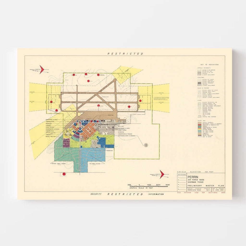 Vintage Map of Perrin Air Force Base, 1952