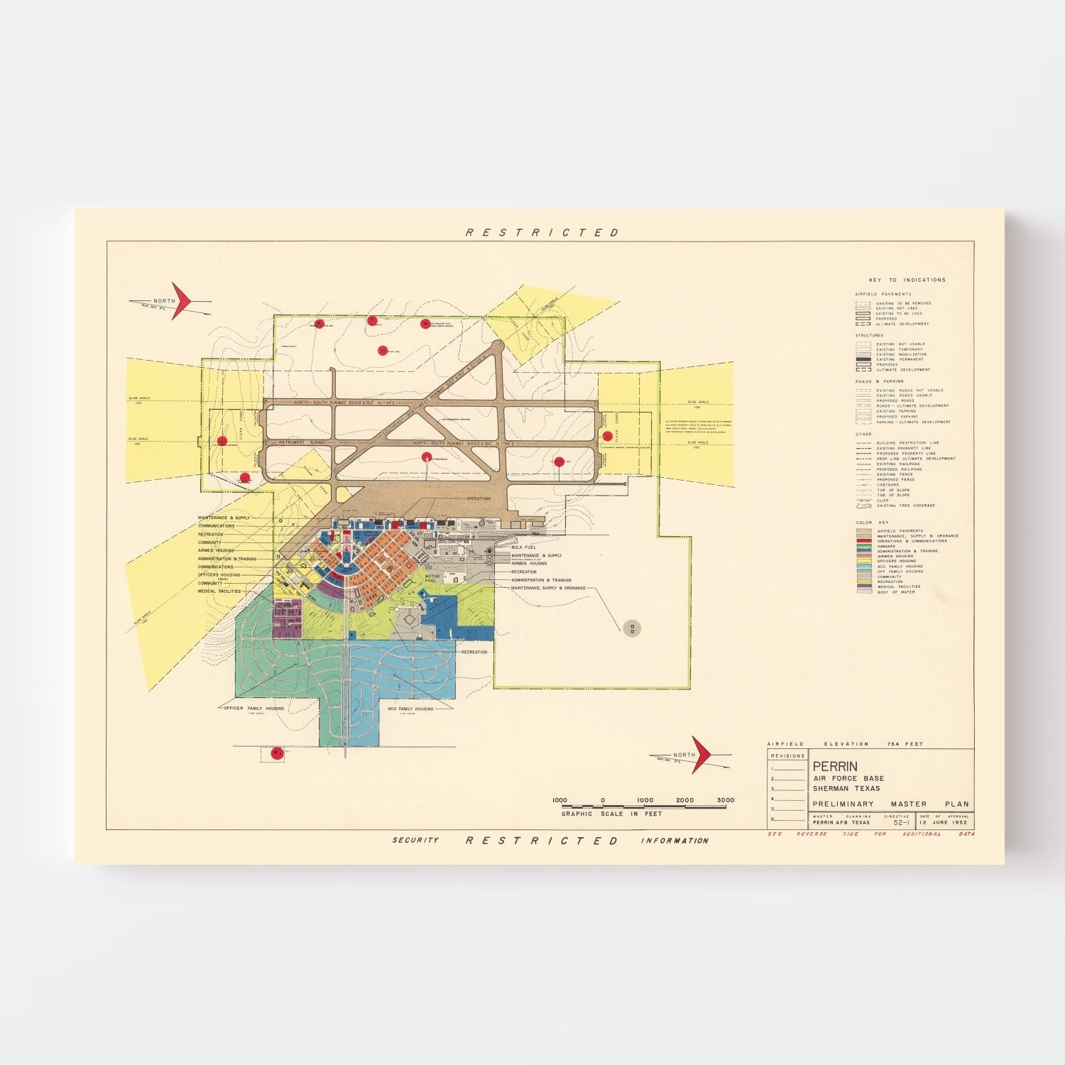 Vintage Map of Perrin Air Force Base, 1952