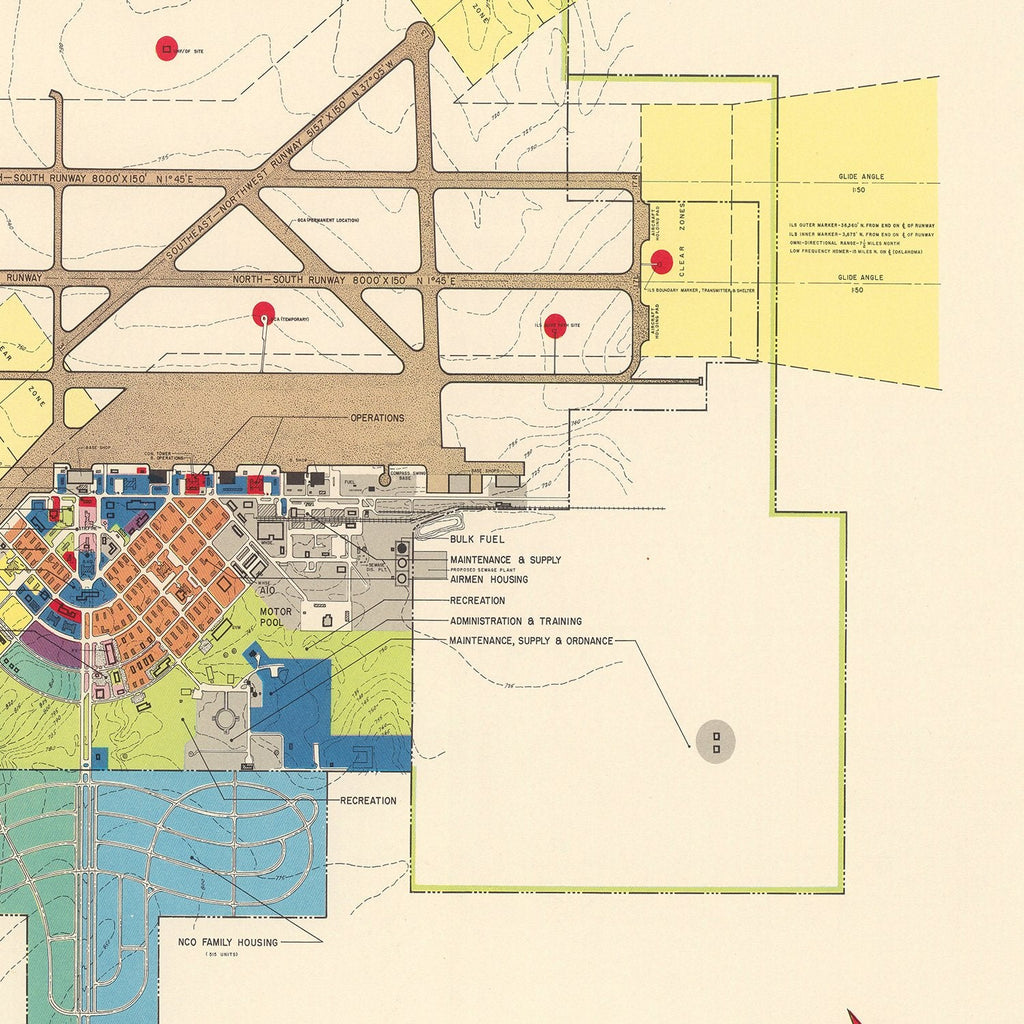 Vintage Map of Perrin Air Force Base, 1952