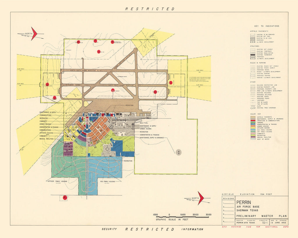 Vintage Map of Perrin Air Force Base, 1952
