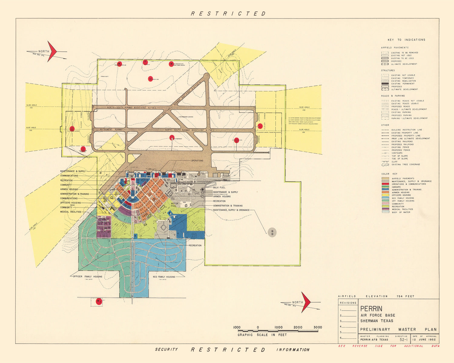 Vintage Map of Perrin Air Force Base, 1952