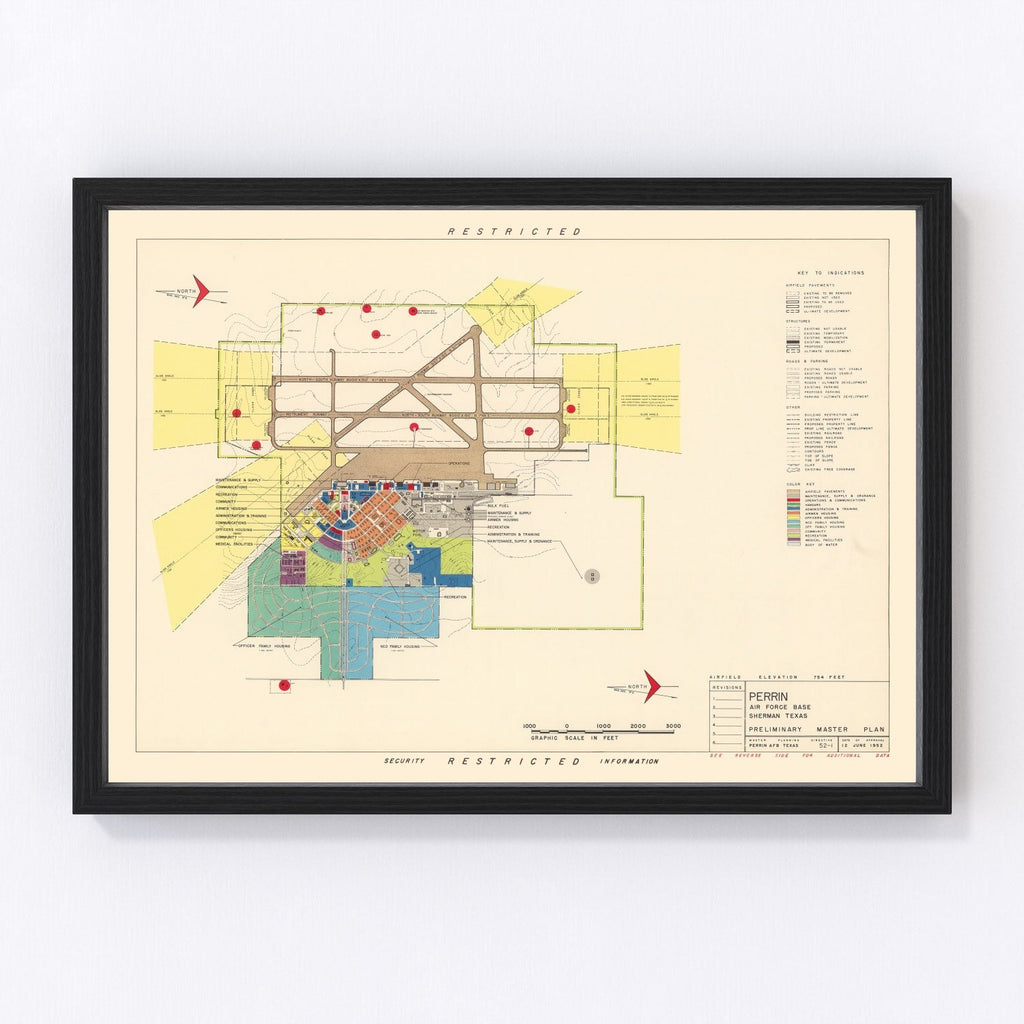 Vintage Map of Perrin Air Force Base, 1952