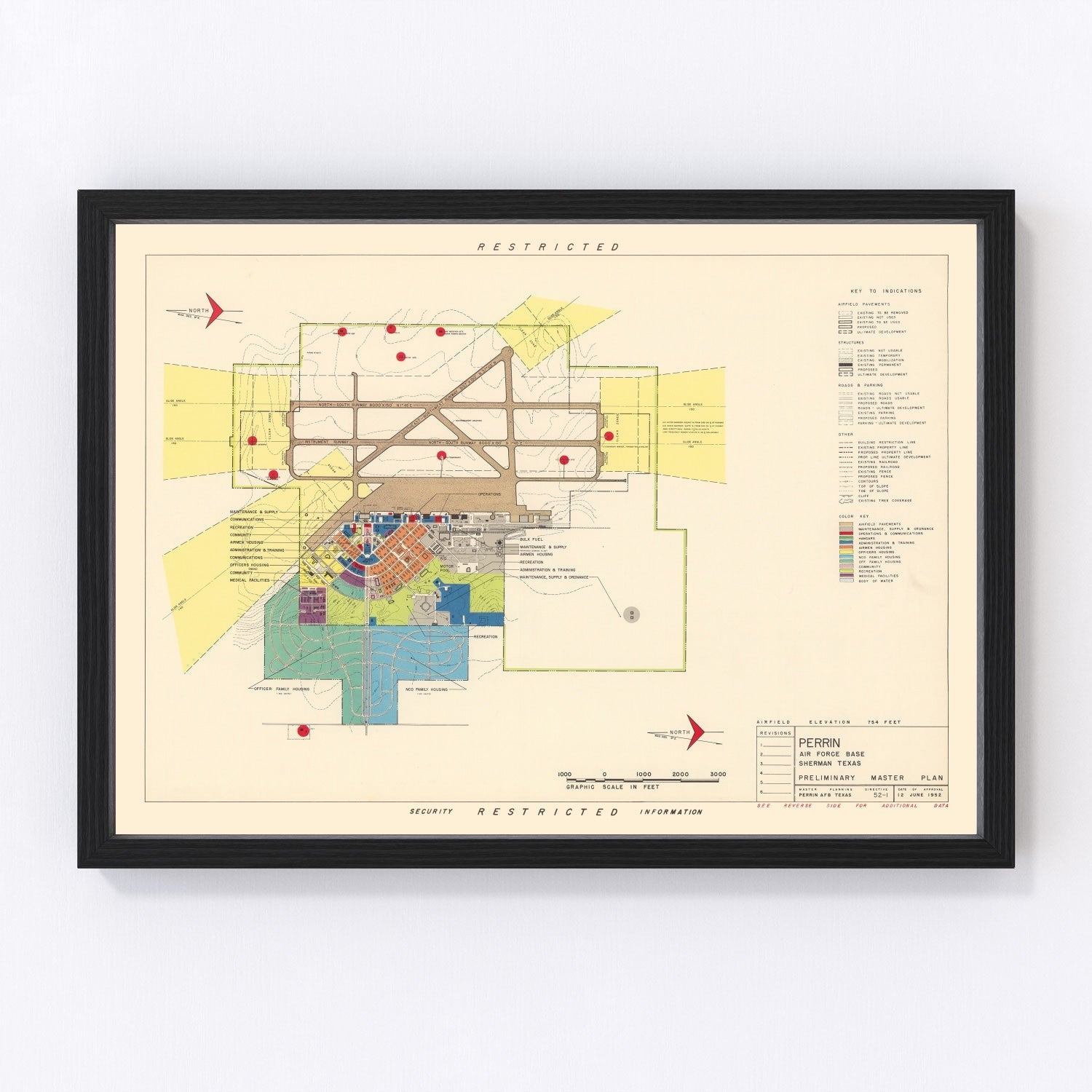Vintage Map of Perrin Air Force Base, 1952