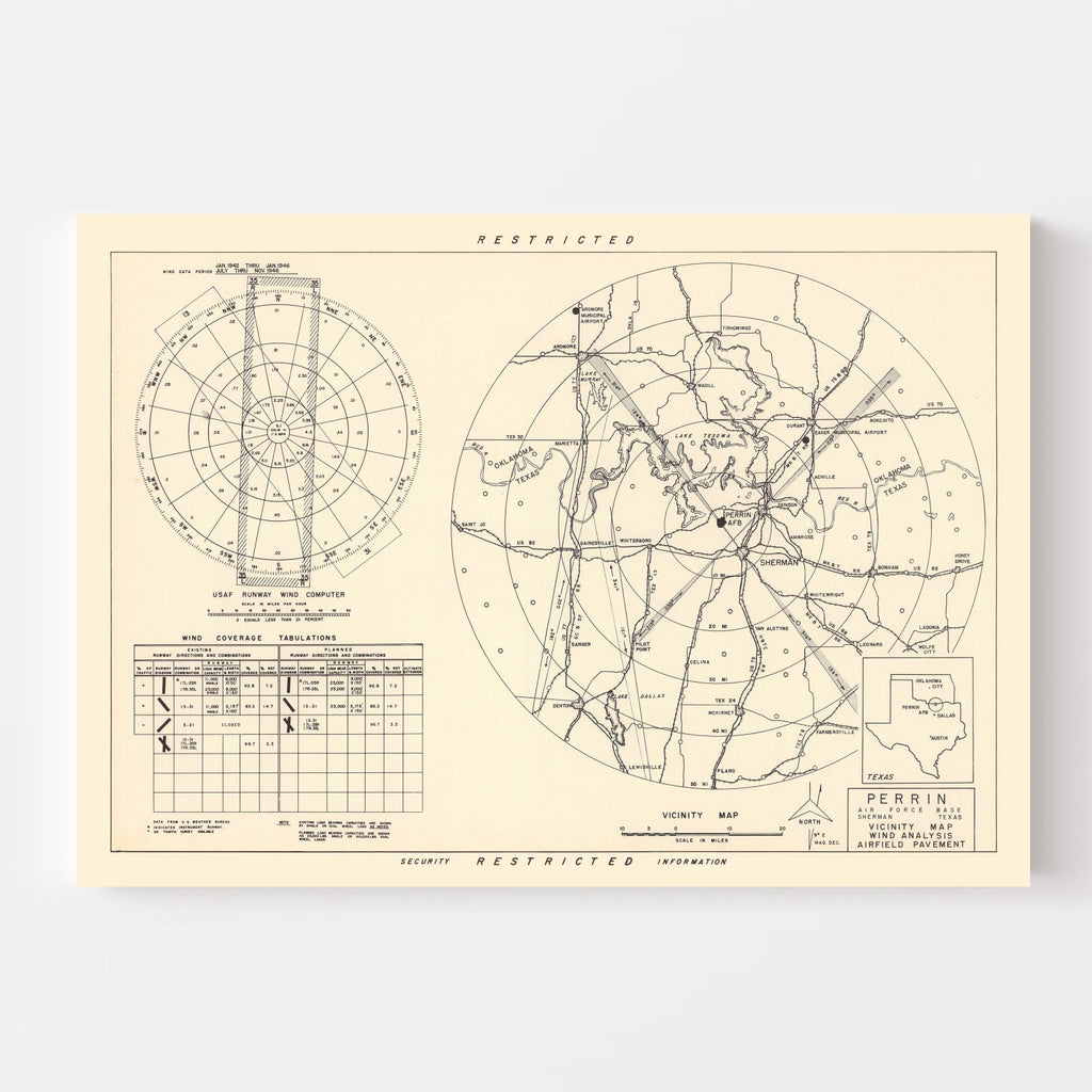Vintage Map of the Perrin Air Force Base Vicinity, 1952