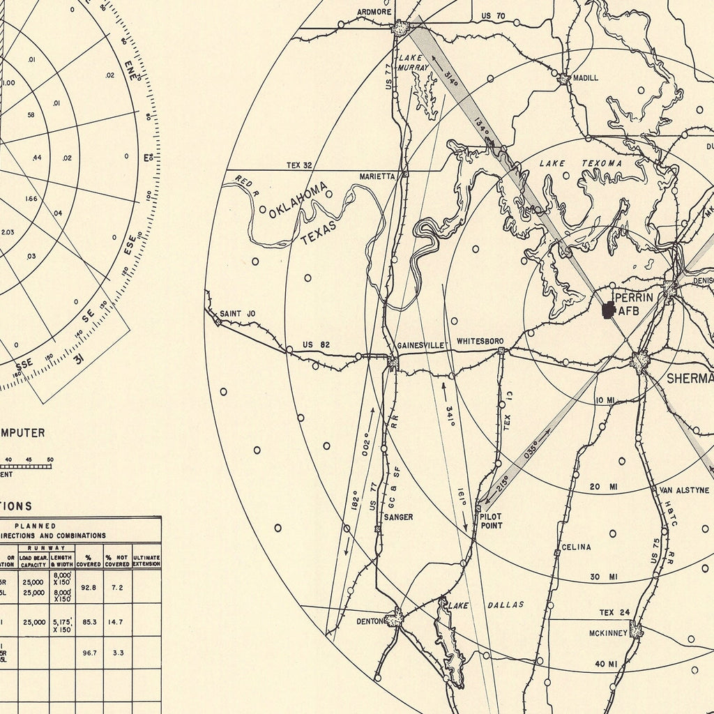 Vintage Map of the Perrin Air Force Base Vicinity, 1952