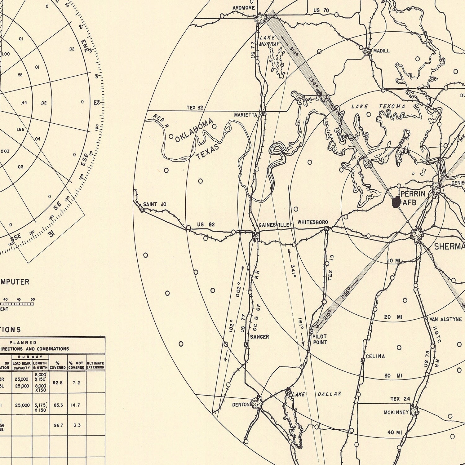 Vintage Map of the Perrin Air Force Base Vicinity, 1952
