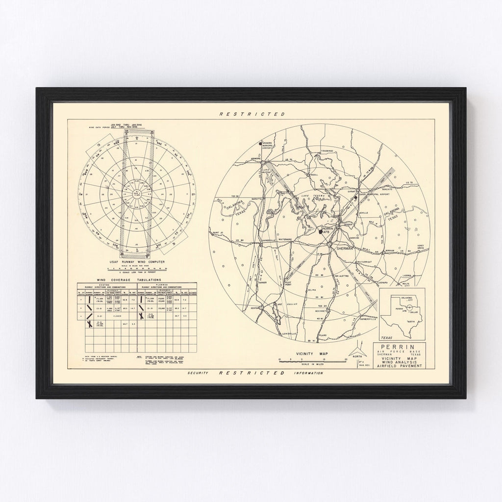 Vintage Map of the Perrin Air Force Base Vicinity, 1952
