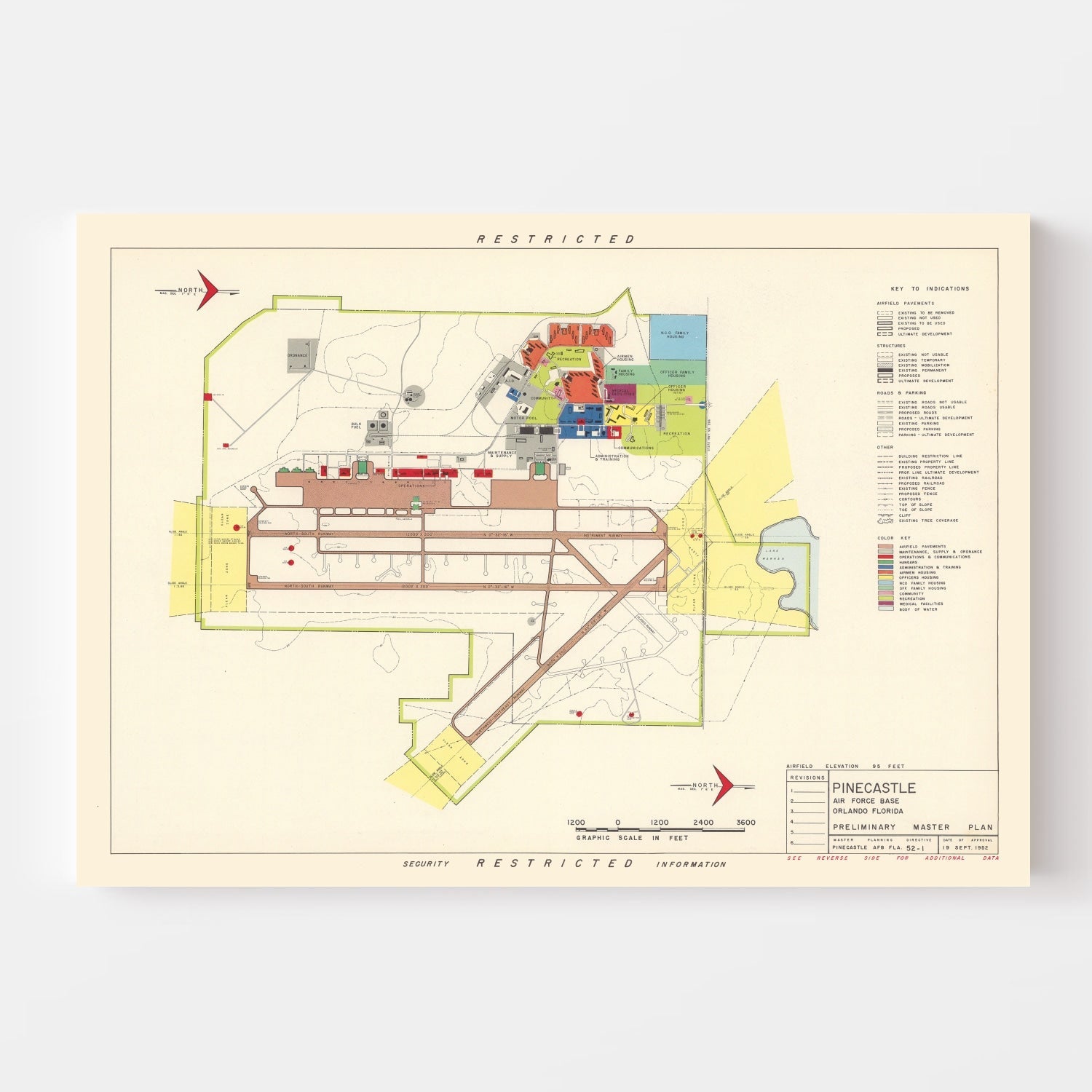 Vintage Map of Pinecastle Air Force Base, 1952