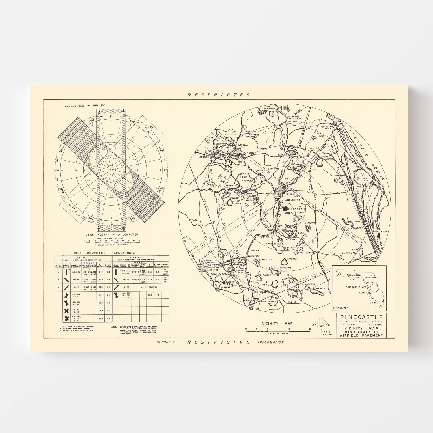Vintage Map of the Pinecastle Air Force Base Vicinity, 1952