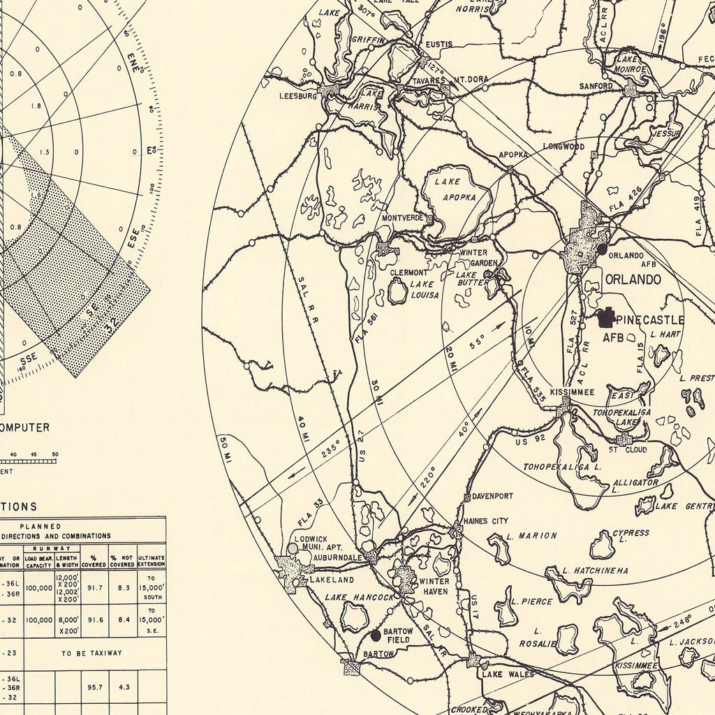 Vintage Map of the Pinecastle Air Force Base Vicinity, 1952