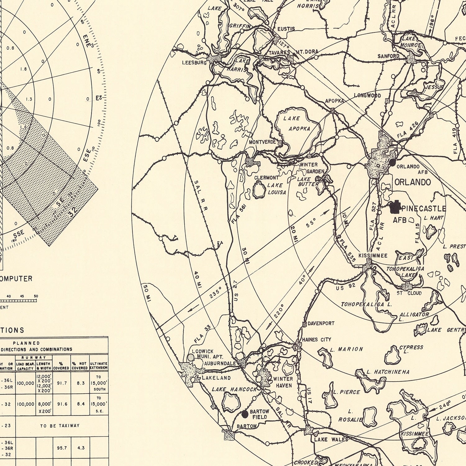 Vintage Map of the Pinecastle Air Force Base Vicinity, 1952