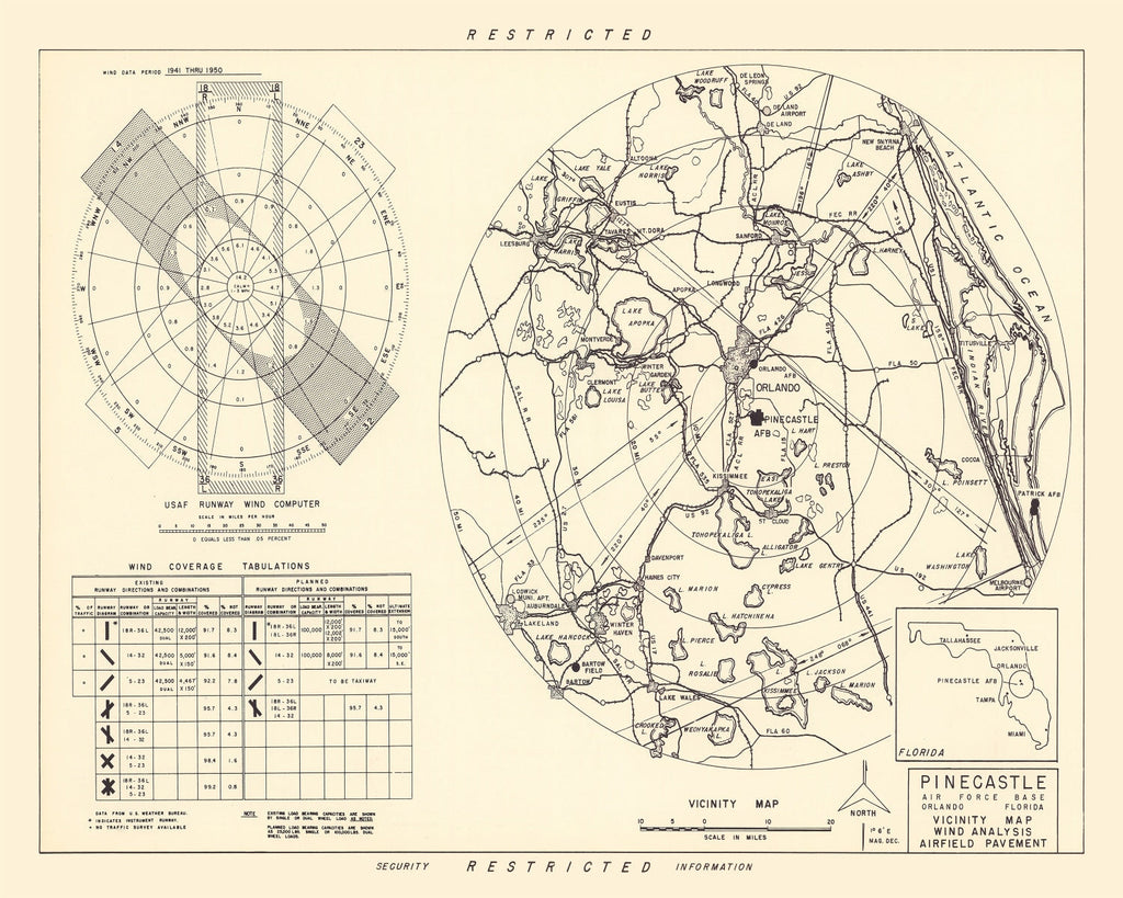 Vintage Map of the Pinecastle Air Force Base Vicinity, 1952