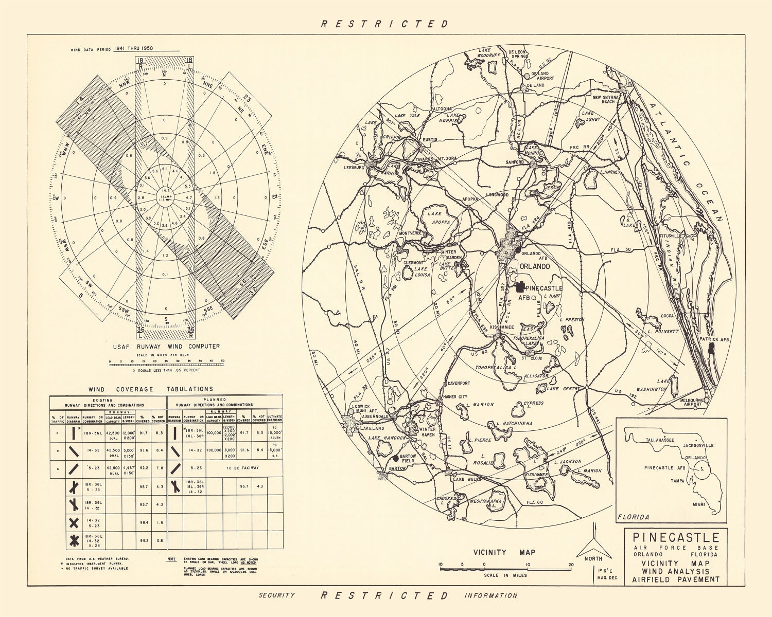 Vintage Map of the Pinecastle Air Force Base Vicinity, 1952