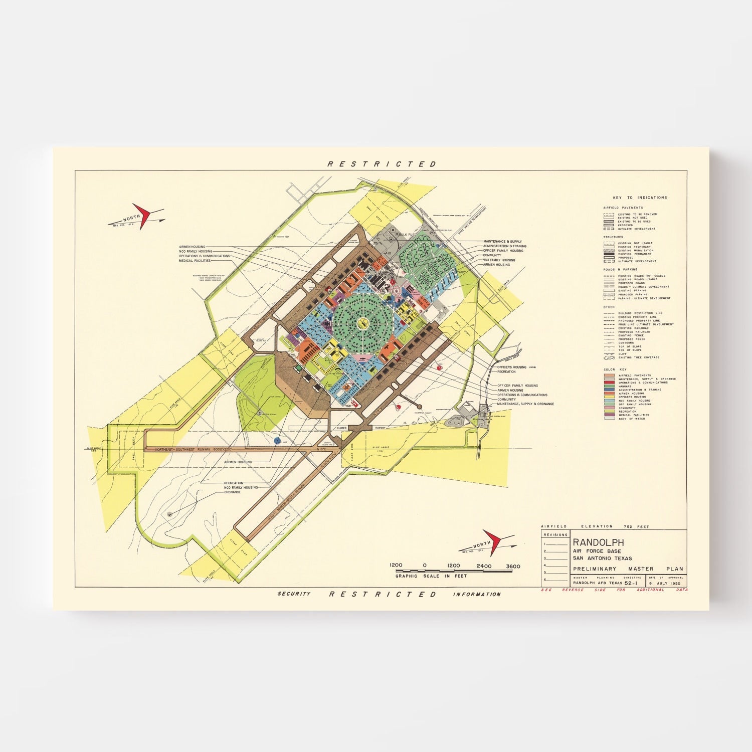 Vintage Map of Randolph Air Force Base, 1950