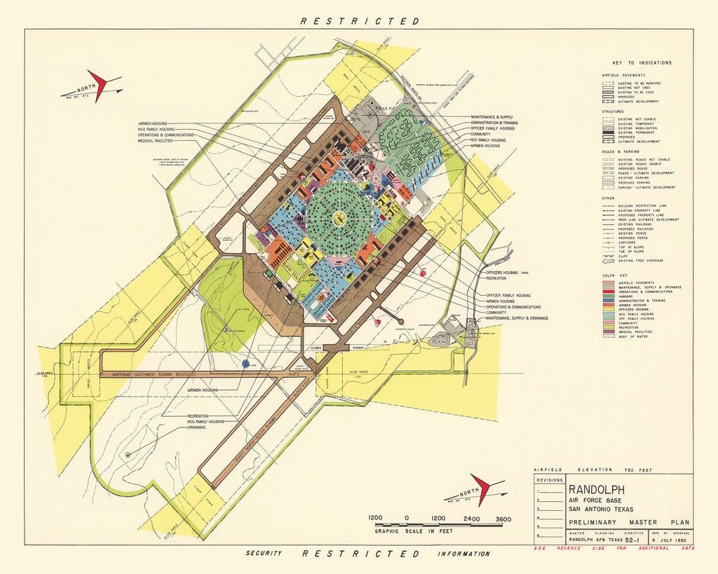 Vintage Map of Randolph Air Force Base, 1950