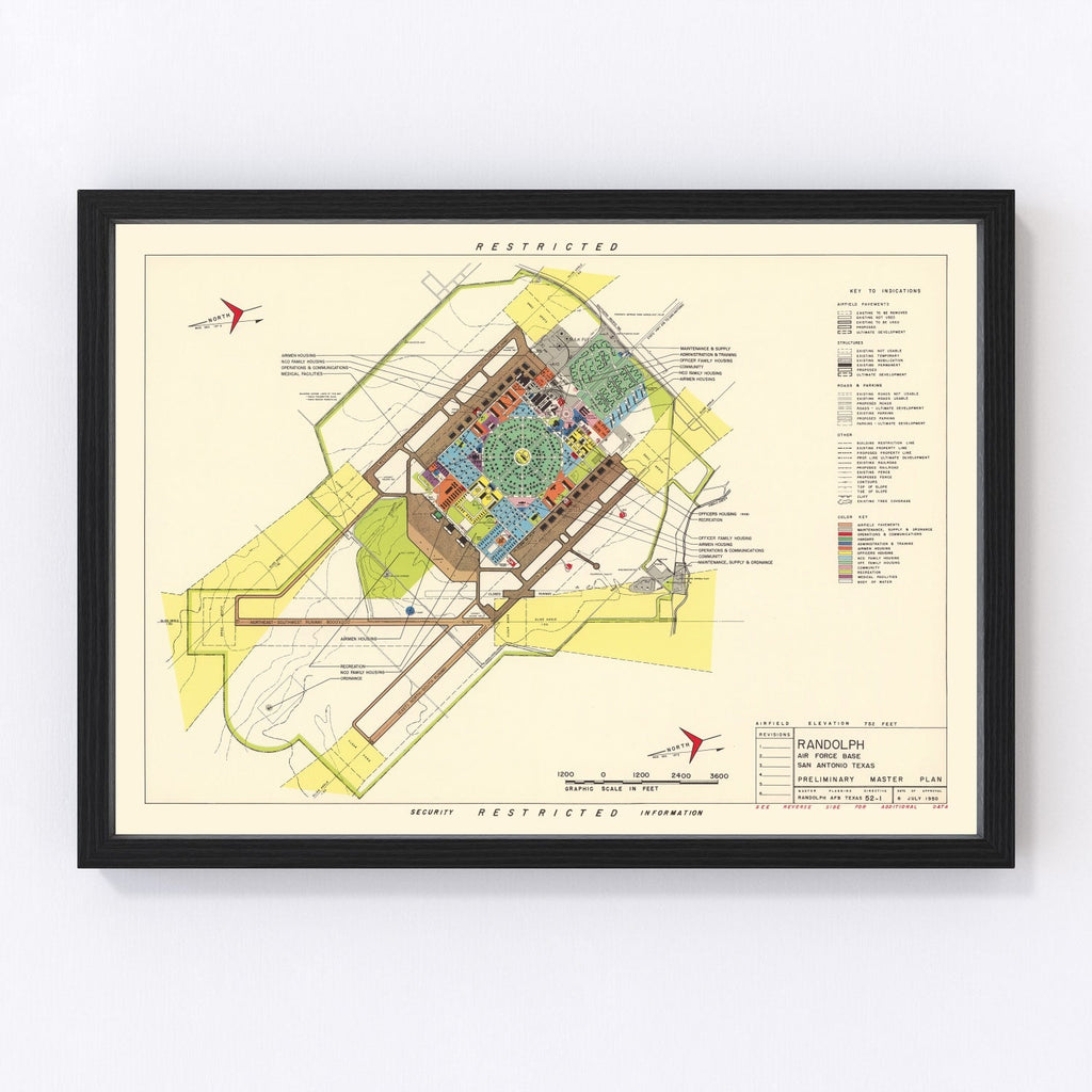 Vintage Map of Randolph Air Force Base, 1950