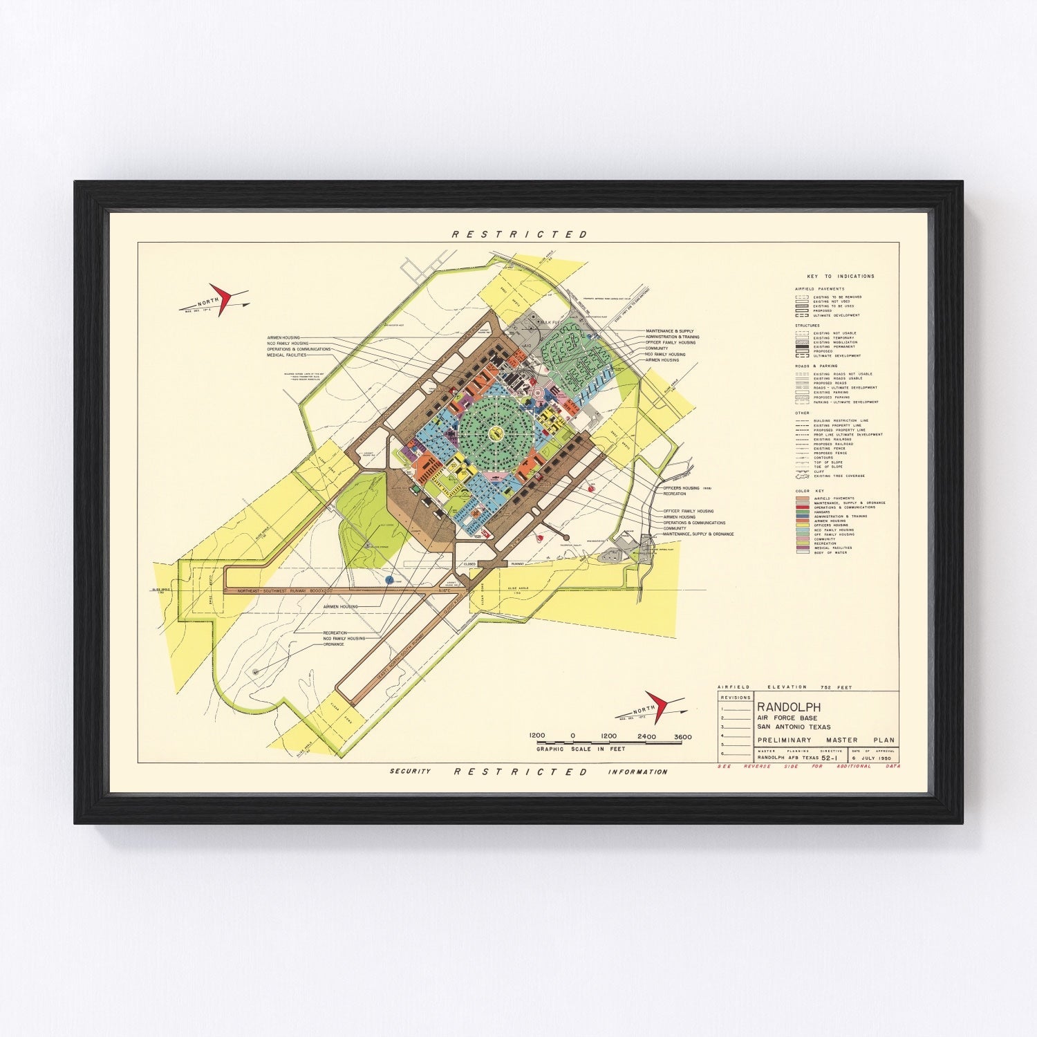 Vintage Map of Randolph Air Force Base, 1950