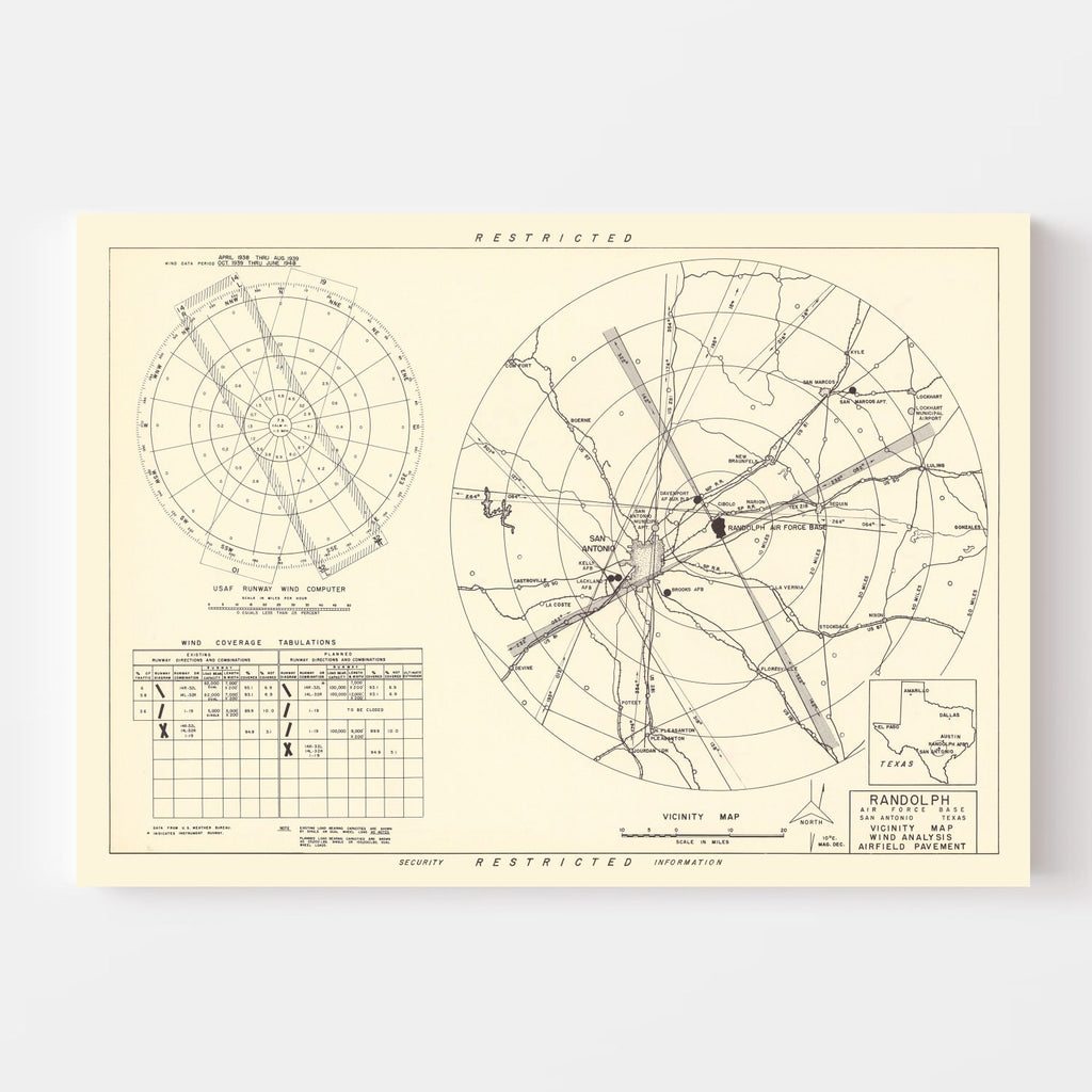 Vintage Map of the Randolph Air Force Base Vicinity, 1950
