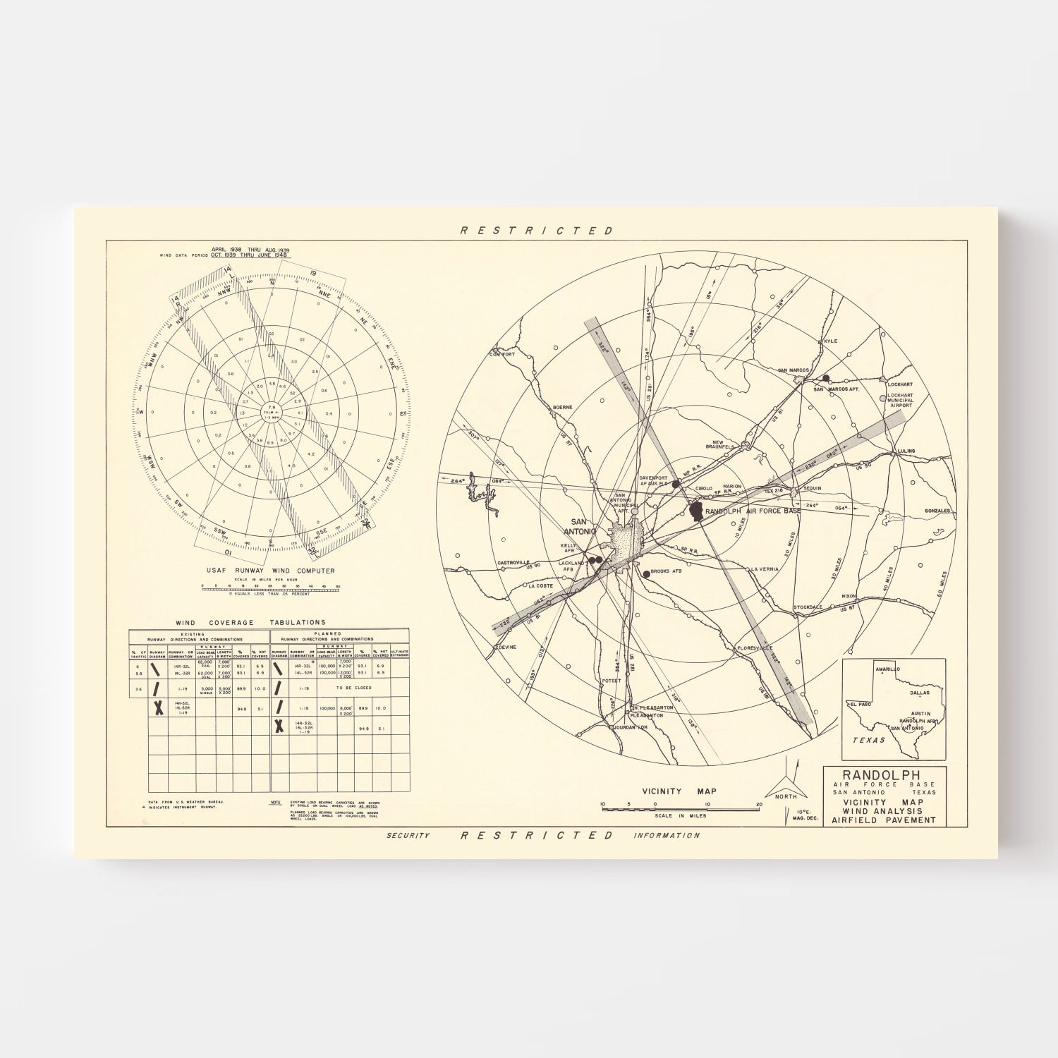 Vintage Map of the Randolph Air Force Base Vicinity, 1950