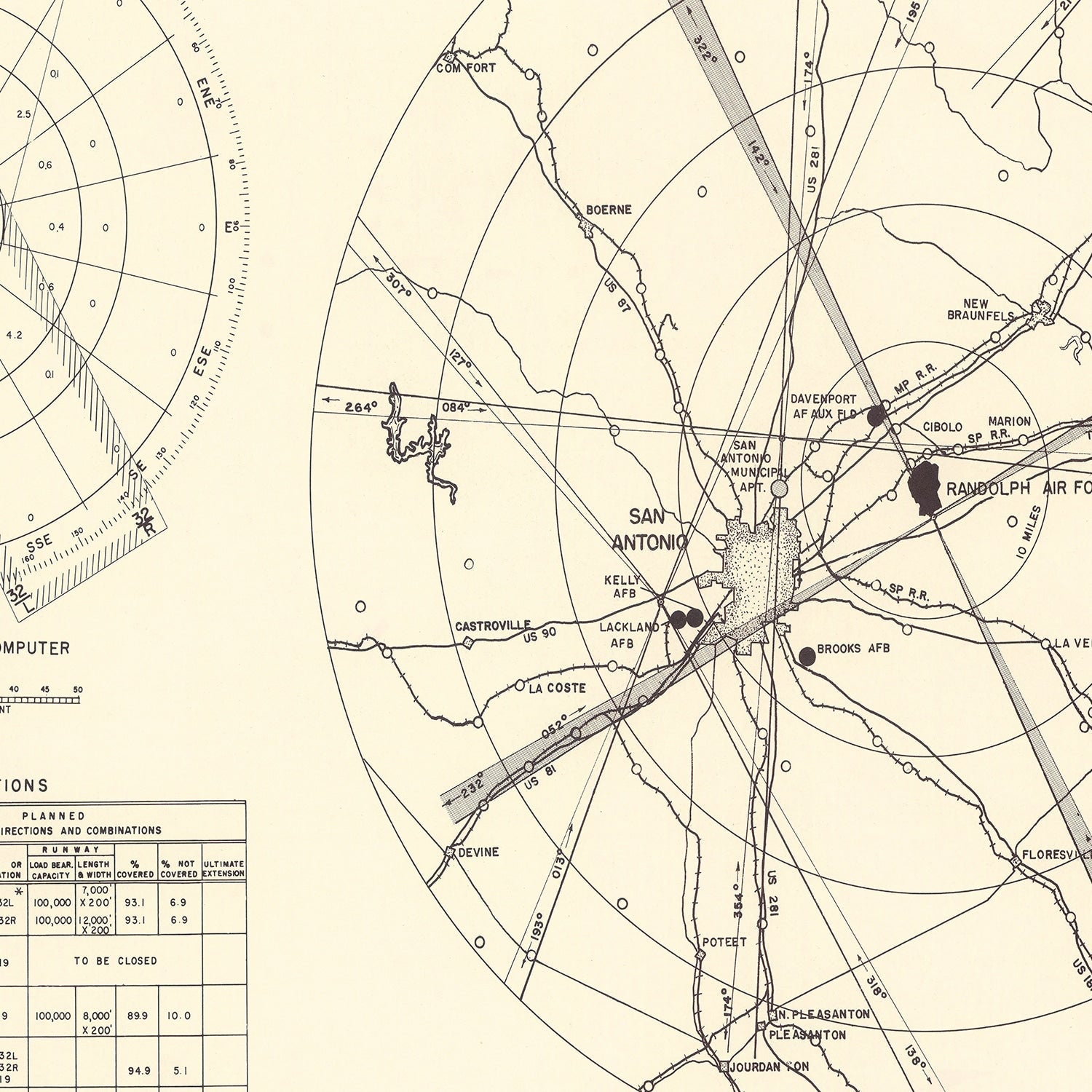 Vintage Map of the Randolph Air Force Base Vicinity, 1950