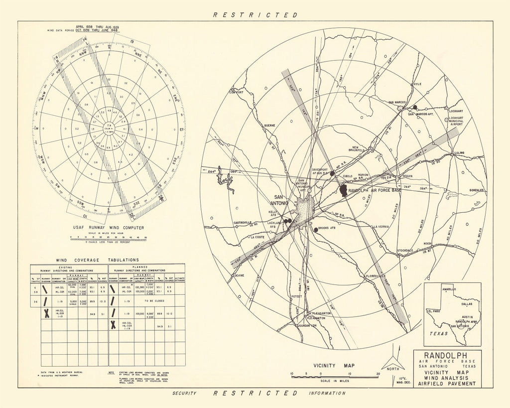 Vintage Map of the Randolph Air Force Base Vicinity, 1950
