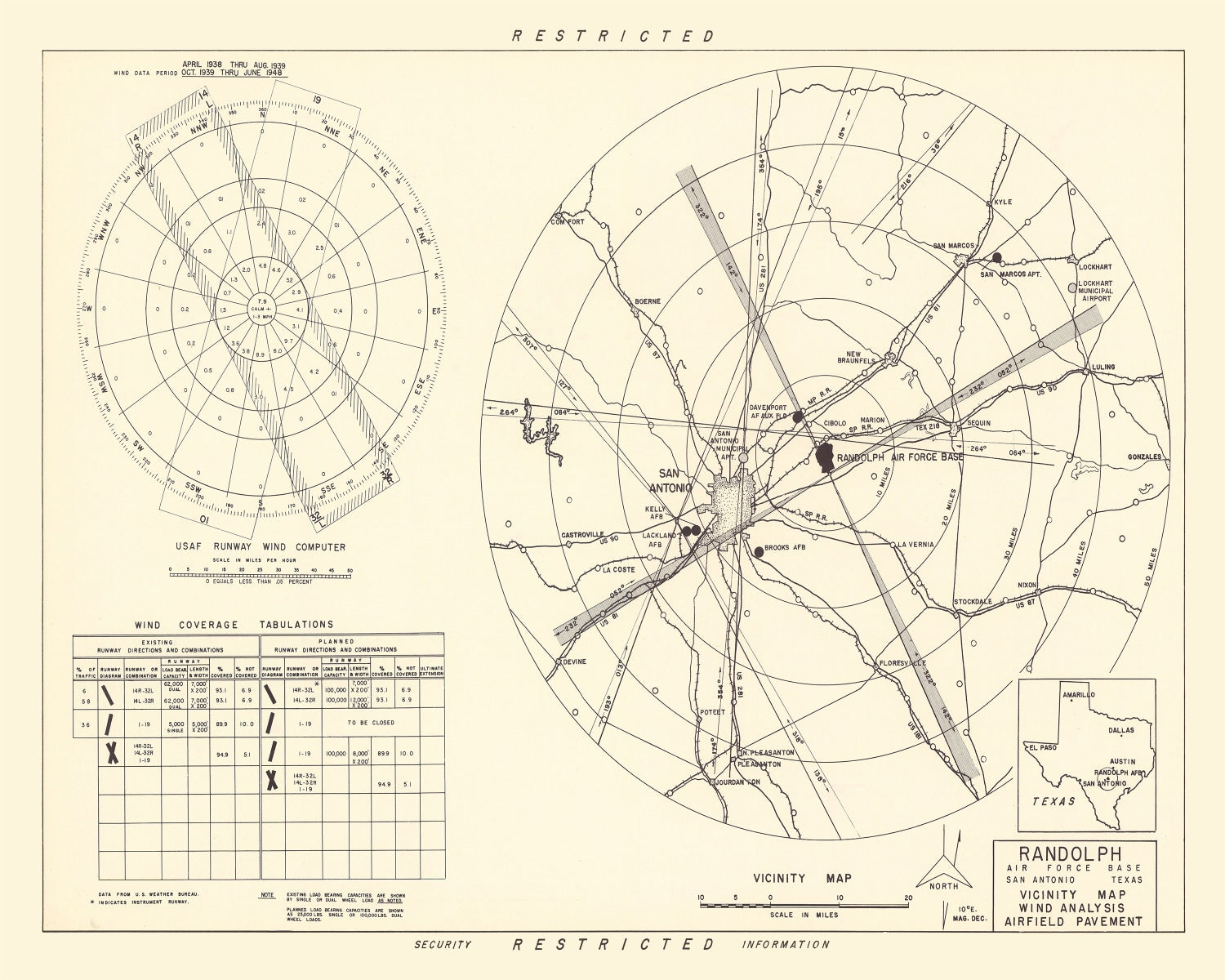 Vintage Map of the Randolph Air Force Base Vicinity, 1950