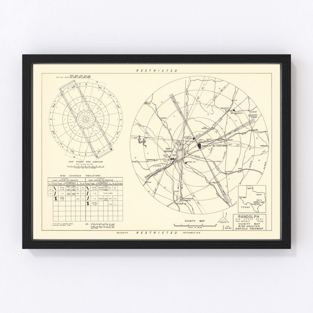 Vintage Map of the Randolph Air Force Base Vicinity, 1950