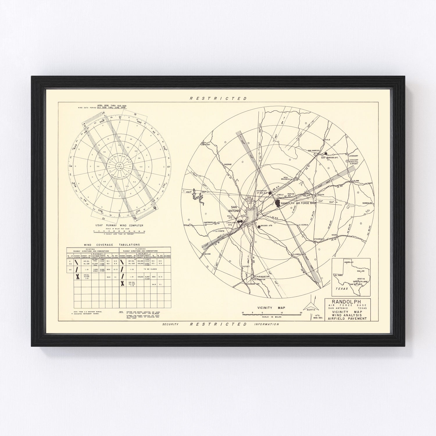 Vintage Map of the Randolph Air Force Base Vicinity, 1950