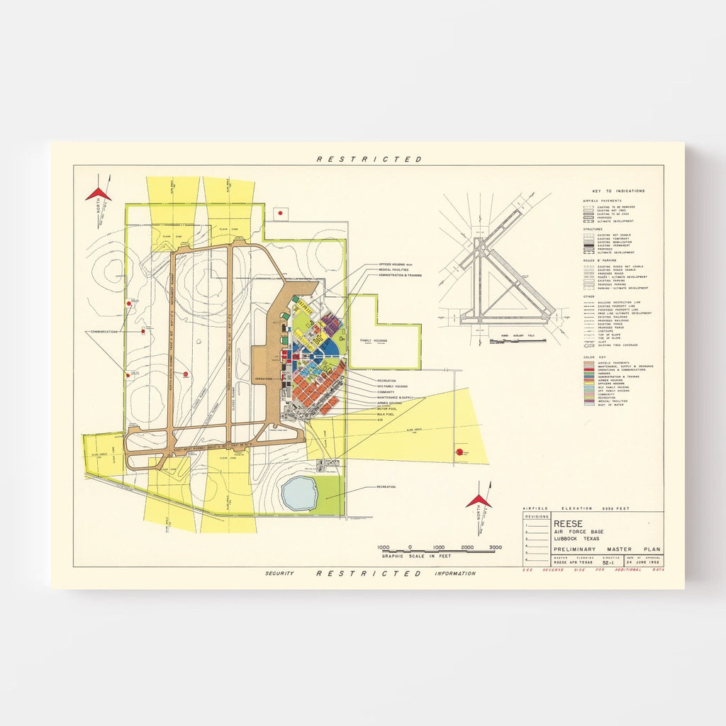 Vintage Map of Reese Air Force Base, 1952