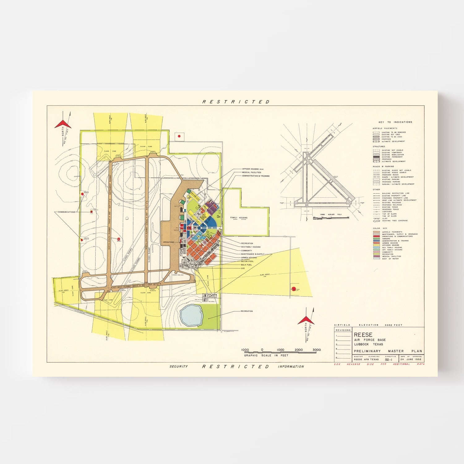 Vintage Map of Reese Air Force Base, 1952