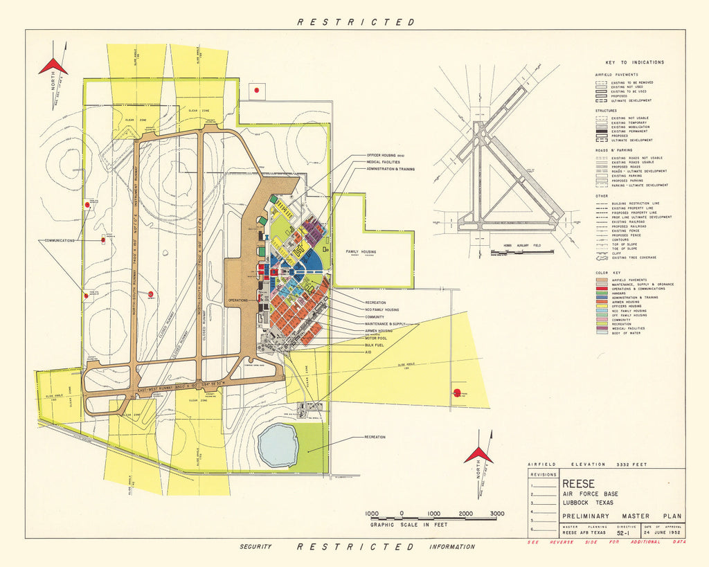 Vintage Map of Reese Air Force Base, 1952