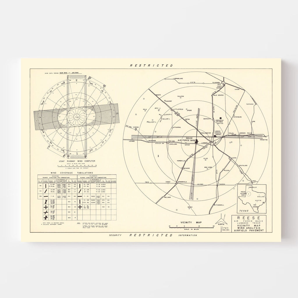 Vintage Map of the Reese Air Force Base Vicinity, 1952