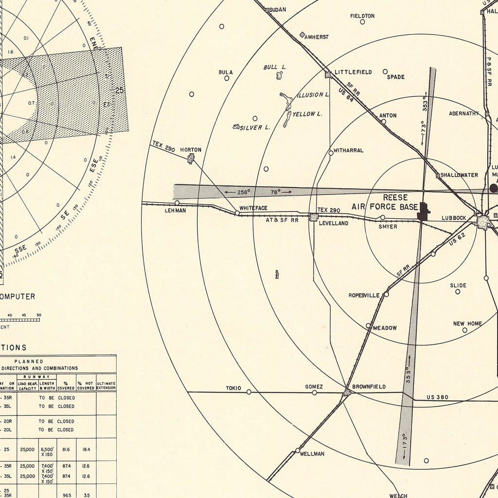 Vintage Map of the Reese Air Force Base Vicinity, 1952