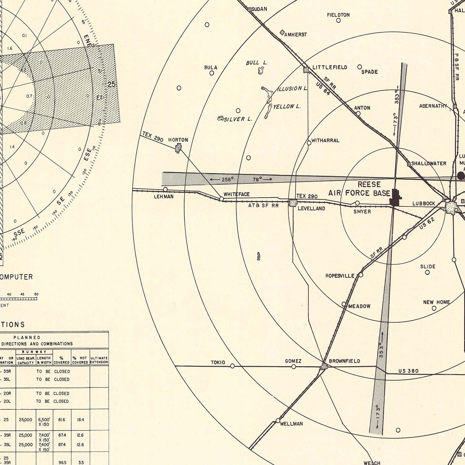 Vintage Map of the Reese Air Force Base Vicinity, 1952