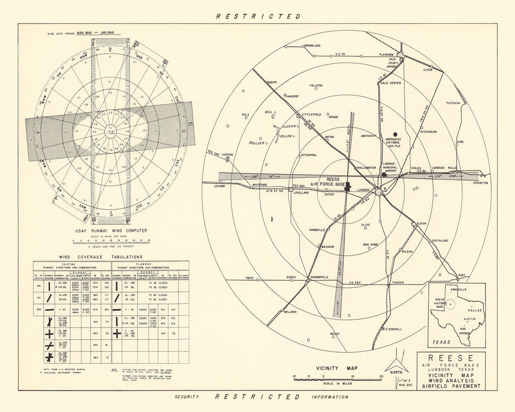 Vintage Map of the Reese Air Force Base Vicinity, 1952