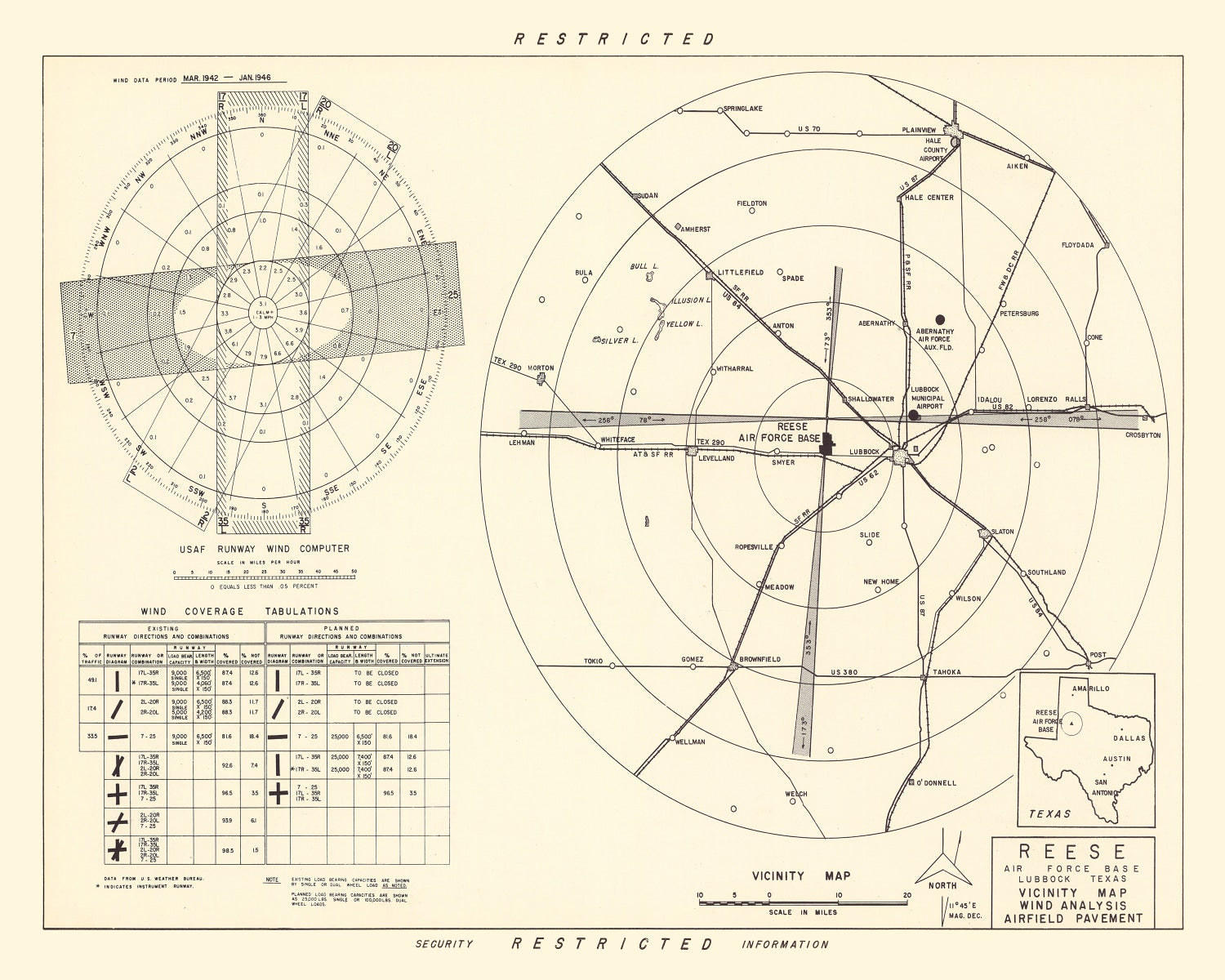 Vintage Map of the Reese Air Force Base Vicinity, 1952