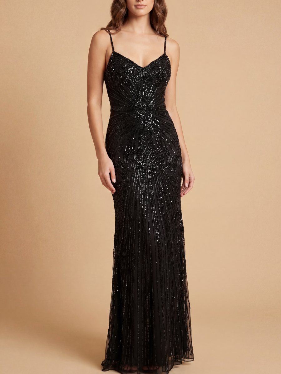 Strapless Beaded Gown with Detachable Straps | 9921