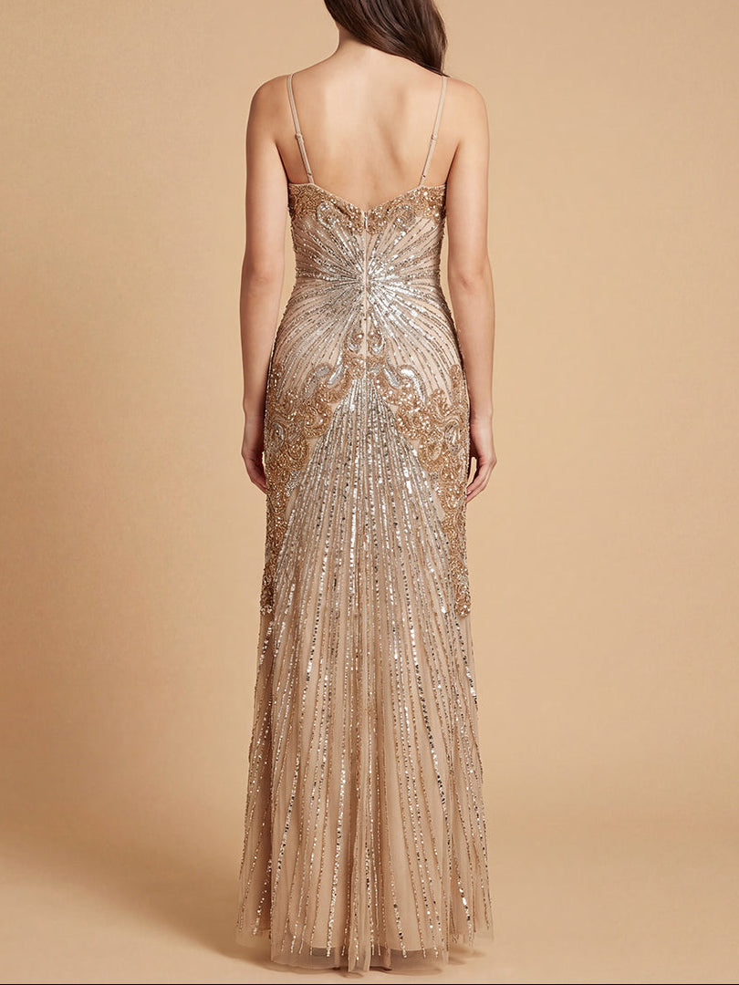 Strapless Beaded Gown with Detachable Straps | 9921