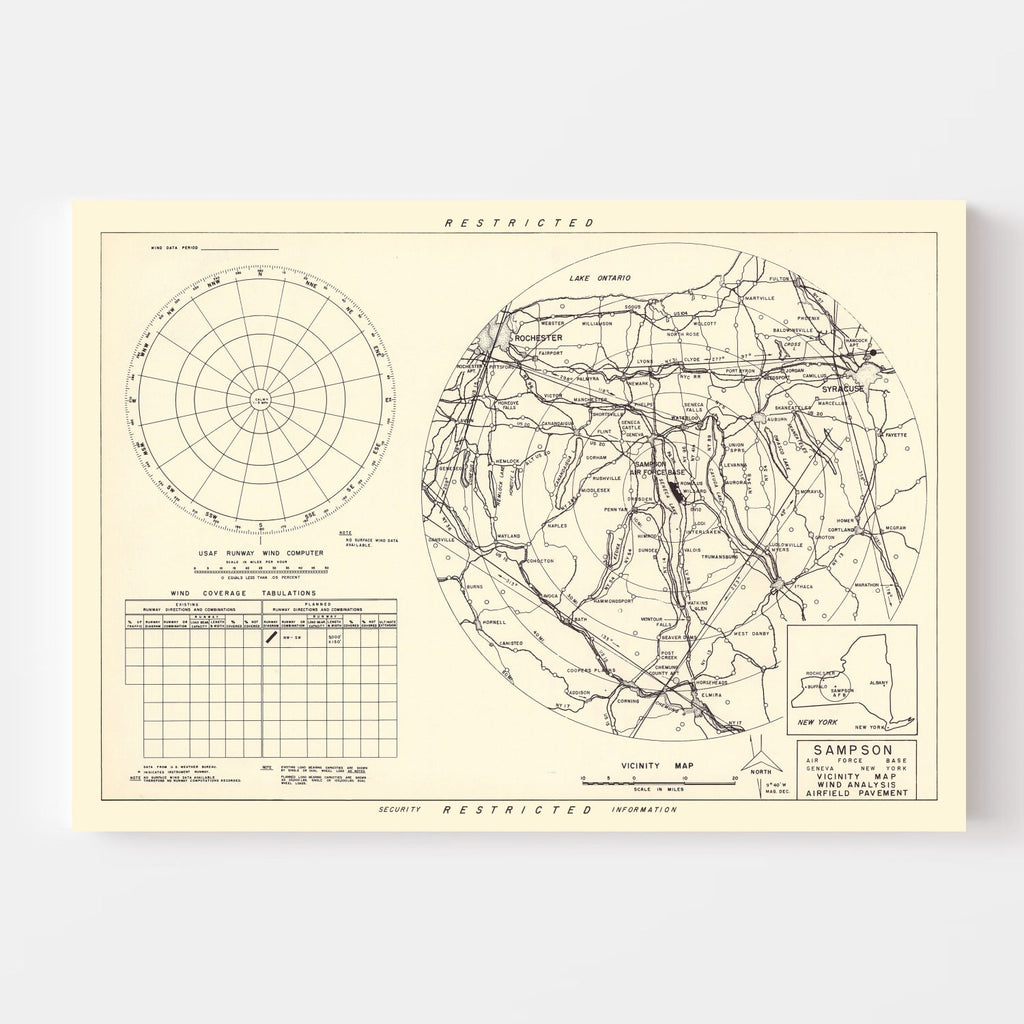 Vintage Map of the Sampson Air Force Base Vicinity, 1951