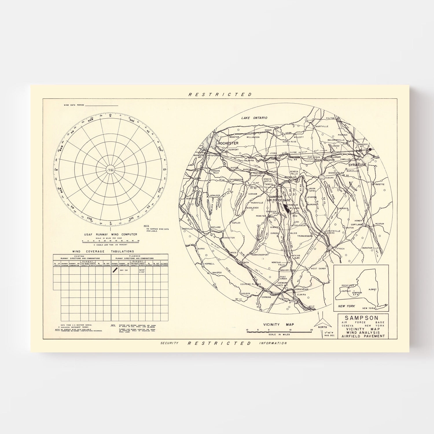 Vintage Map of the Sampson Air Force Base Vicinity, 1951