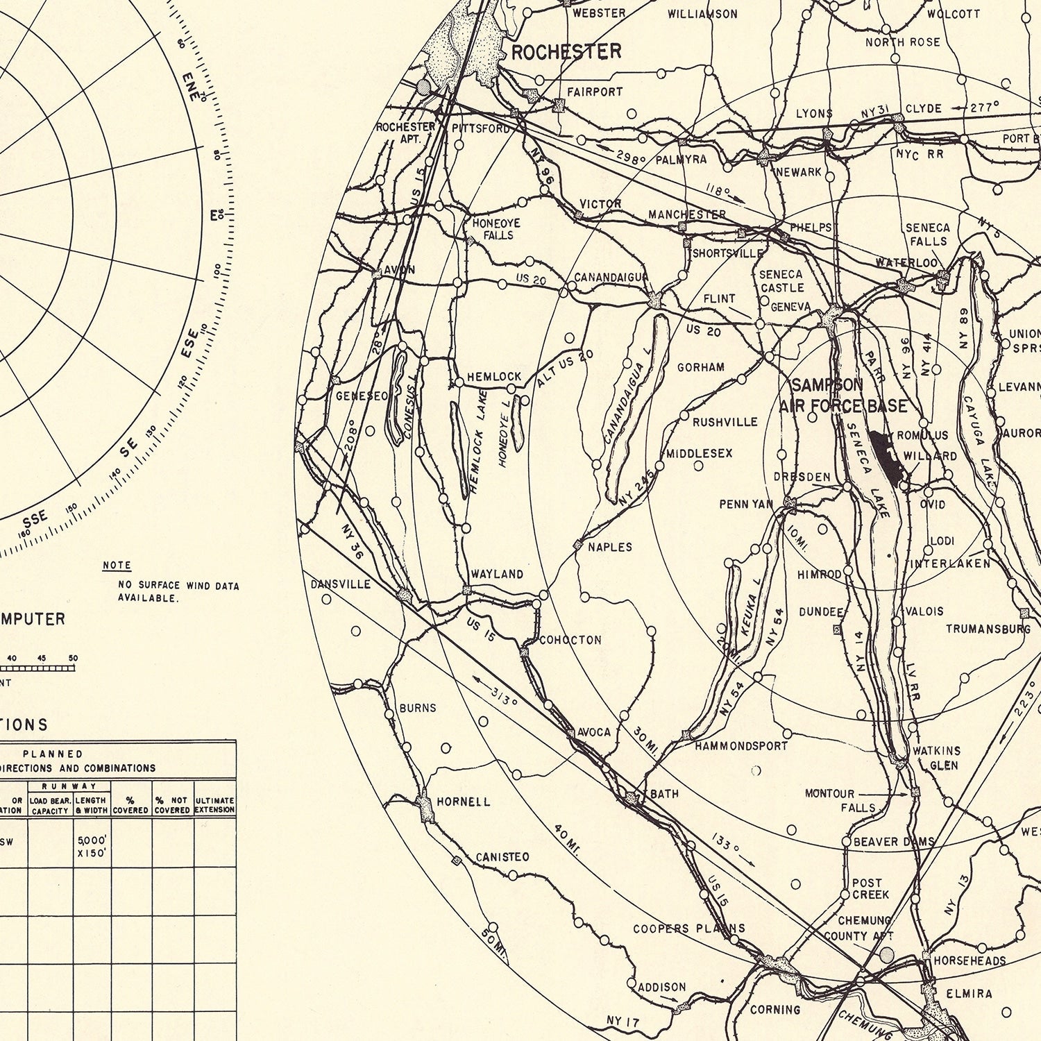 Vintage Map of the Sampson Air Force Base Vicinity, 1951